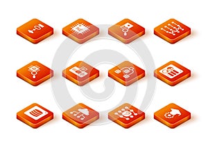 Set Server, Data, Network cloud connection, Processor CPU, Artificial intelligence AI, Neural network, Graduation cap