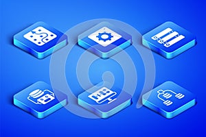 Set Server, Data, Neural network, Algorithm, Artificial intelligence robot, Computer api interface and icon. Vector