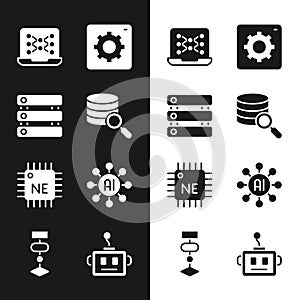 Set Server, Server, Data, Neural network, Computer api interface, Processor CPU, Artificial intelligence robot and