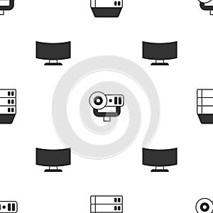 Set Server, Data, Web Hosting, camera and Computer monitor screen on seamless pattern. Vector