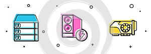 Set Server, Data, Web Hosting, Case of computer and Video graphic card icon. Vector