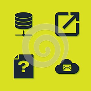 Set Server, Data, Web Hosting, Cloud mail server, Unknown document and Open new window icon. Vector