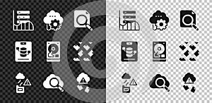 Set Server, Data, Web Hosting, Cloud technology data transfer, Search concept with folder, cloud computing, hacking, and