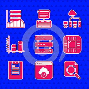 Set Server, Data, Web Hosting, Cloud technology data transfer, Search concept with folder, Processor CPU, report