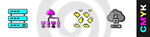 Set Server, Data, Web Hosting, Computer network, stream and Cloud computing lock icon. Vector