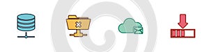 Set Server, Data, Web Hosting, FTP cancel operation, Cloud mail server and Loading icon. Vector