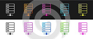 Set Server, Data, Web Hosting icon isolated on black and white background. Vector