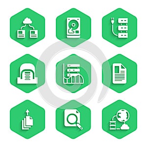 Set Server, Data, Web Hosting, Search concept with folder, Network cloud connection, File document, export, Hangar