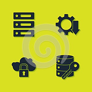 Set Server, Data, Web Hosting, security with key, Cloud computing lock and Cost reduction icon. Vector