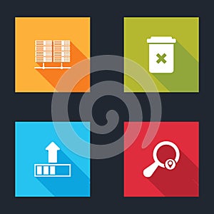 Set Server, Data, Web Hosting, Trash can, Loading and Search location icon. Vector