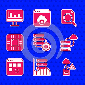 Set Server and gear, Server, Data, Web Hosting, Cloud technology data transfer, Network cloud connection, Loading window