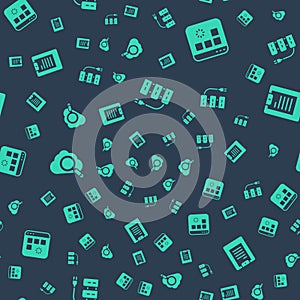 Set Server, Loading data window, Search cloud computing and Data report on seamless pattern. Vector
