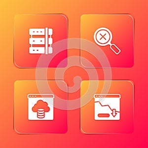 Set Server, Magnifying glass and delete, Cloud technology data transfer and Financial growth decrease icon. Vector