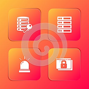 Set Server security with key, Server, Data, Web Hosting, Motion sensor and Secure your site HTTPS, SSL icon. Vector