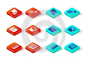 Set Server, Server, Data report, Software, Social network, Network cloud connection and Folder and lock icon. Vector
