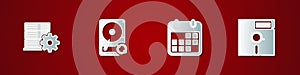 Set Server setting, Hard disk drive HDD sync refresh, Calendar and Floppy the 5.25-inch icon. Vector
