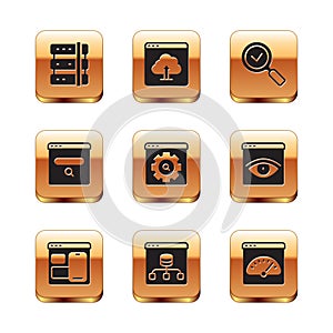 Set Server, Web developer programming code, Data, Browser setting, Search engine, Magnifying glass with check mark