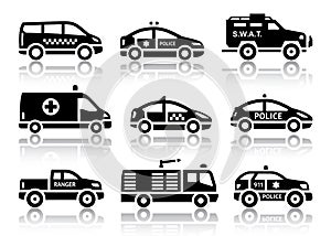 Set of service automobiles black icons