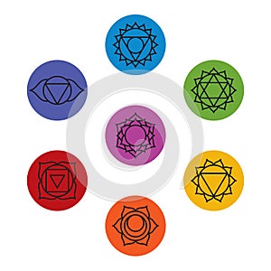 Set of seven chakra symbols. Yoga, meditation