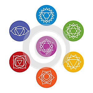 Set of seven chakra symbols. Yoga, meditation