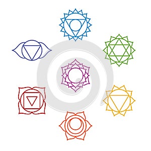 Set of seven chakra symbols. Yoga, meditation photo