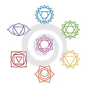 Set of seven chakra symbols. Yoga, meditation
