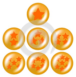 A set of seven glossy balls with stars