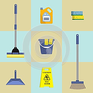 Set of seven icons of cleaning products