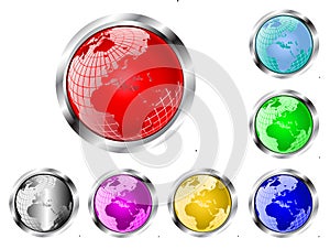 A set of seven vector earth globe web buttons