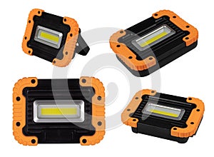 A set of several pocket portable flashlights from different angles view from the left, right, front, back, side