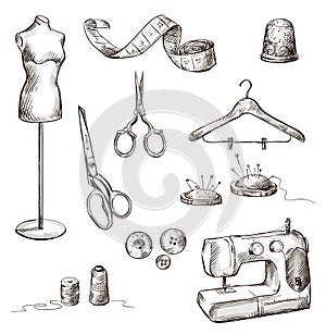 Set of sewing accessories drawings