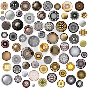 Set of sewing buttons isolated on white background. Realistic Accessories Metal Jeans Round Button or Rivets Set Web