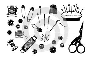Set of sewing and embroidery tools and materials