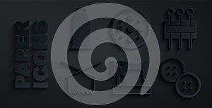 Set Sewing machine, Needle for sewing, Knitting needles, button, and thread spool icon. Vector