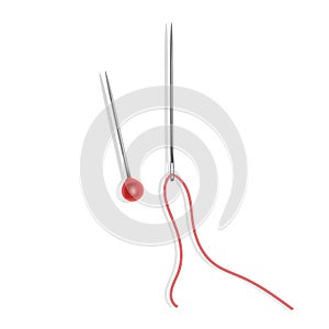 Set of Sewing Pins and needle on white background Vector EPS 10 Illustration