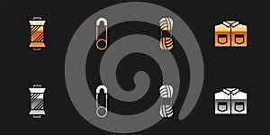 Set Sewing thread on spool, Safety pin, Yarn and Shirt icon. Vector