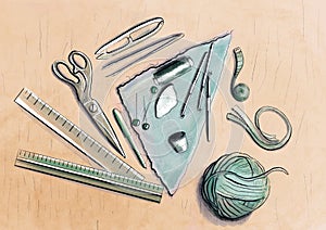 Set of  Sewing tools
