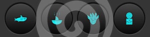 Set Shark, fin soup, Seaweed and Canned fish icon. Vector