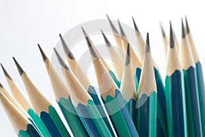 Set of sharpened green pencils