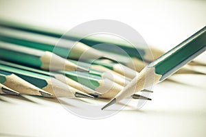 Set of sharpened green pencils
