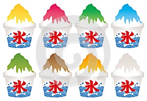 Shaved ice topped with flavored syrup photo