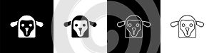 Set Sheep head icon isolated on black and white background. Animal symbol. Vector