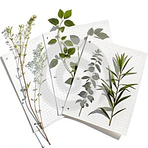 Set of A4 and A5 sheets with plant shadow isolated on white background