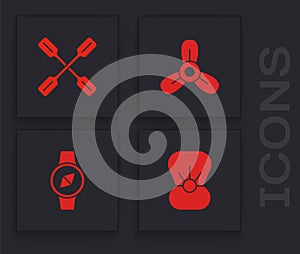 Set Shell with pearl, Paddle, Boat propeller, turbine and Compass icon. Vector
