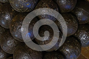 Set of shells for a cannon black closeup background military