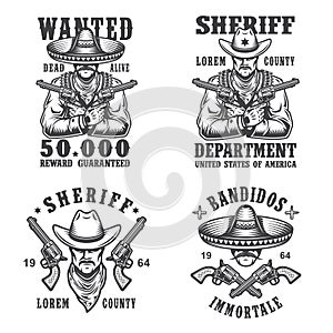 Set of sheriff and bandit emblems photo
