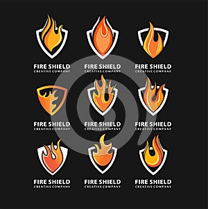 Set of Shield Fire Logo Design Element, security logo