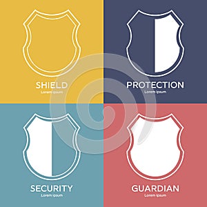 Set of shield icons. Security company logo. Abstract symbol of protection. Clean and modern vector illustration.