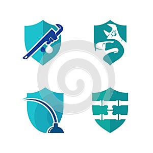 Set of Shield Plumbing logo design vector illustration, Creative Plumbing logo design concept template, symbols icons