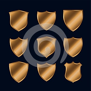 Set of shiny gold police shield icons